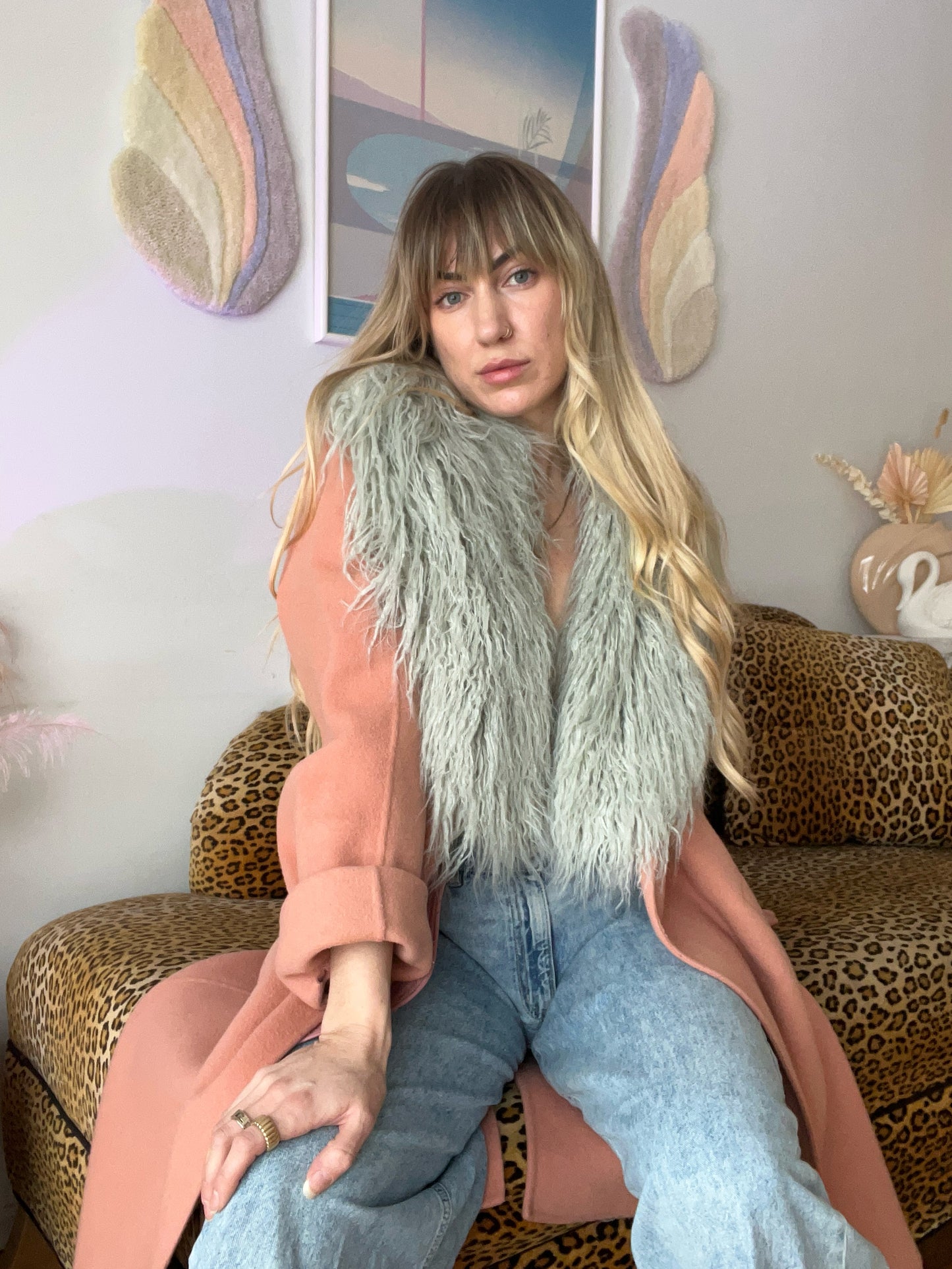 Blue Pewter Mongolian faux-fur collar