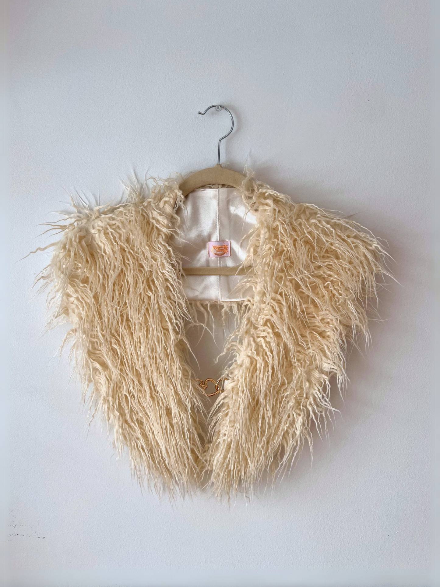 Cream Mongolian faux-fur collar