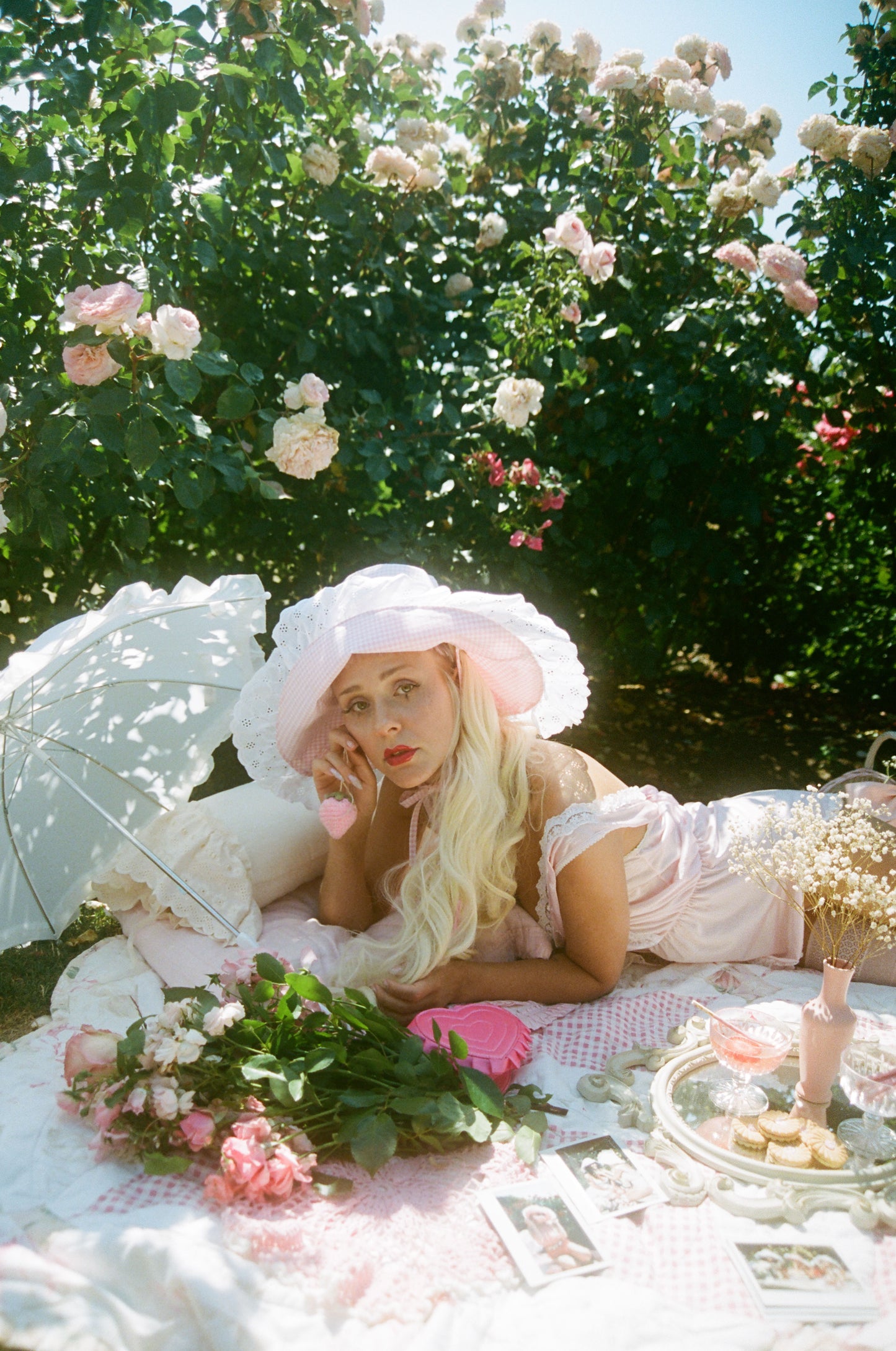 Pink gingham sun hat