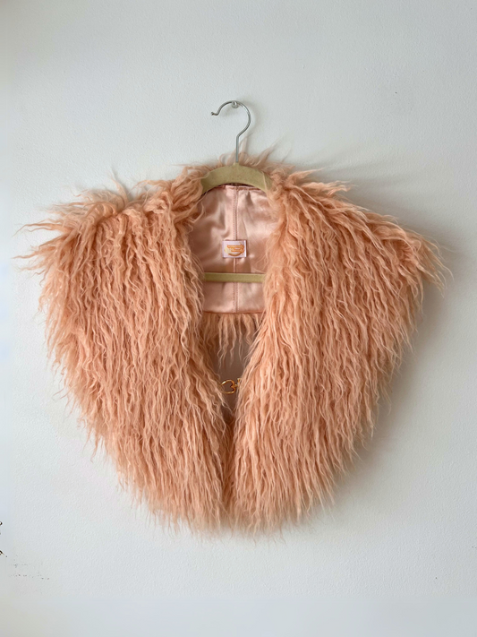 Baby pink Mongolian faux-fur collar