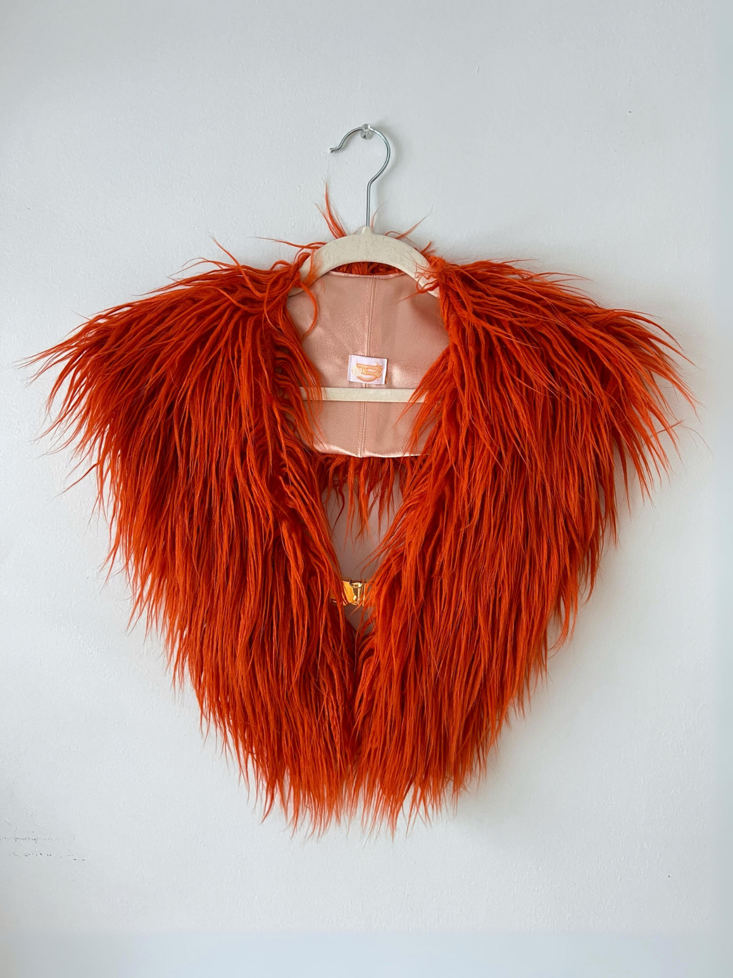 Burnt orange Mongolian faux-fur collar