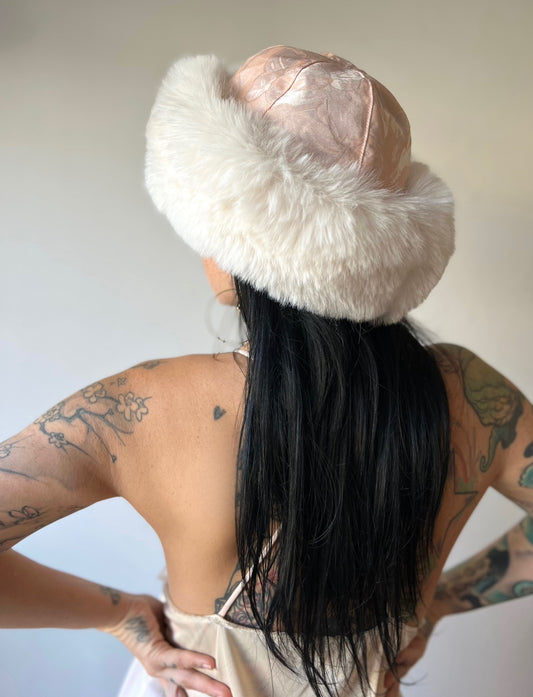 Peach faux fur hat