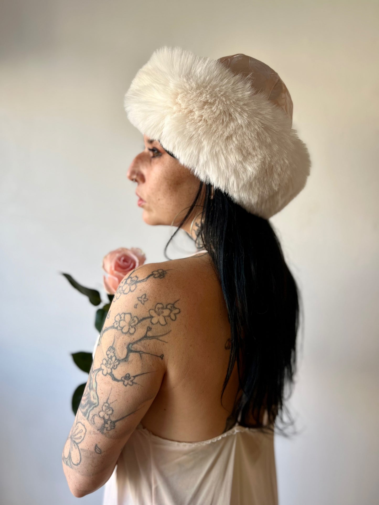 Peach faux fur hat