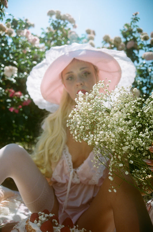 Pink gingham sun hat